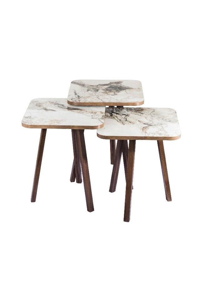 evistar 3-piece Square table set made of high-quality Turkish wood with a modern design - Image 1