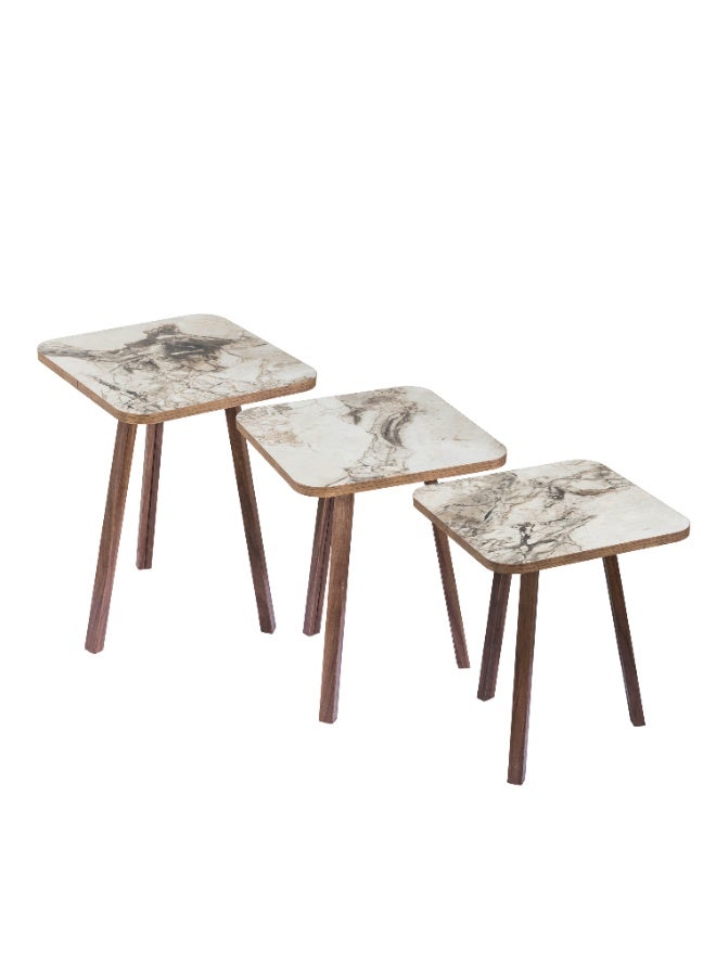 evistar 3-piece Square table set made of high-quality Turkish wood with a modern design - Image 3