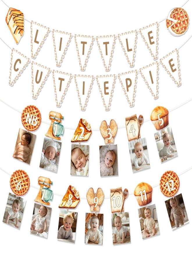 Balterever Cutie Pie 1st Birthday Decoration Pie Theme Baby Shower Party Banner Pie First Birthday Monthly Photo Banner Sweet as Pie First Party Decorations for Baking Cookie First Bday Party Supplies - Image 1