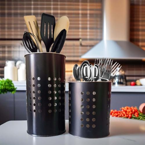 EVK Cutlery Holder for Kitchen & Spatula Holder for Kitchen, Ladle Holder, Spoon Stand for Dining-Combo Stainless Steel Stand Pack Of 2 , 10 x 10 x 10 cm - Image 1