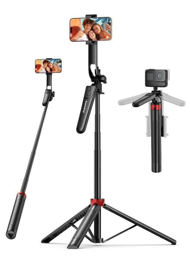 Aureday 72" Phone Tripod and Selfie Stick, Cell Phone Tripod Stand with Wireless Remote & Extendable Phone Mount for Travel/Selfie/Recording/Vlogging, Compatible with iPhone/Android/Camera - Image 1