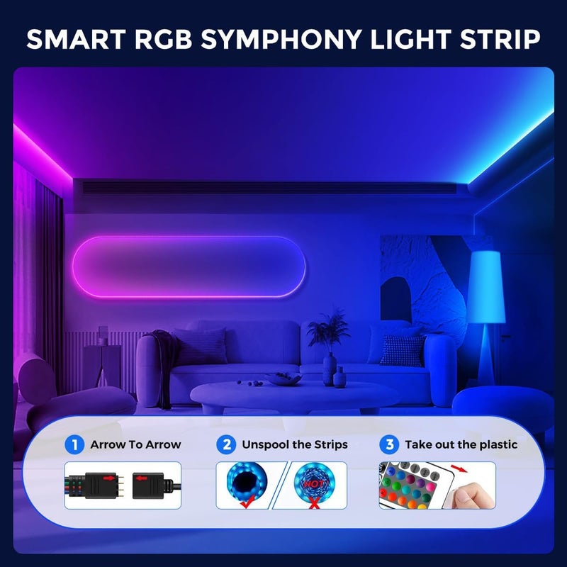 شرائط إضاءة LED ذكية بتقنية البلوتوث، إضاءة خلفية للتلفزيون عبر USB بطول 32.8 قدم/10 متر لأجهزة التلفزيون مقاس 40-60 بوصة، تغيير الألوان عبر التطبيق وجهاز التحكم عن بعد، أضواء RGB متزامنة مع الموسيقى لتزيين غرفة النوم والكمبيوتر المنزلي والمطبخ بنفسك - Image 3