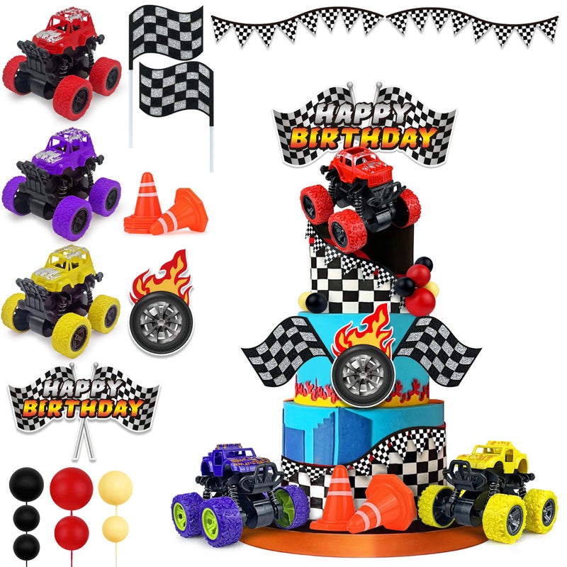 KEEPARTY Truck Cake Decoration 3 Colors Off-road Vehicle Cake Top Decoration Ball Truck Themed Party Supplies (Colorful) - Image 1
