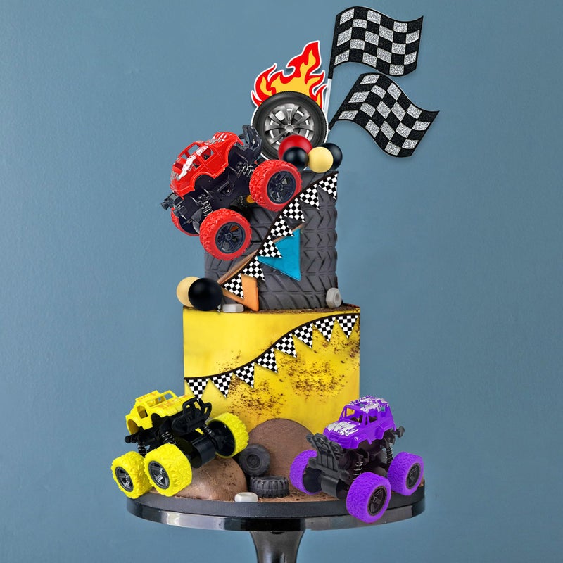 KEEPARTY Truck Cake Decoration 3 Colors Off-road Vehicle Cake Top Decoration Ball Truck Themed Party Supplies (Colorful) - Image 4