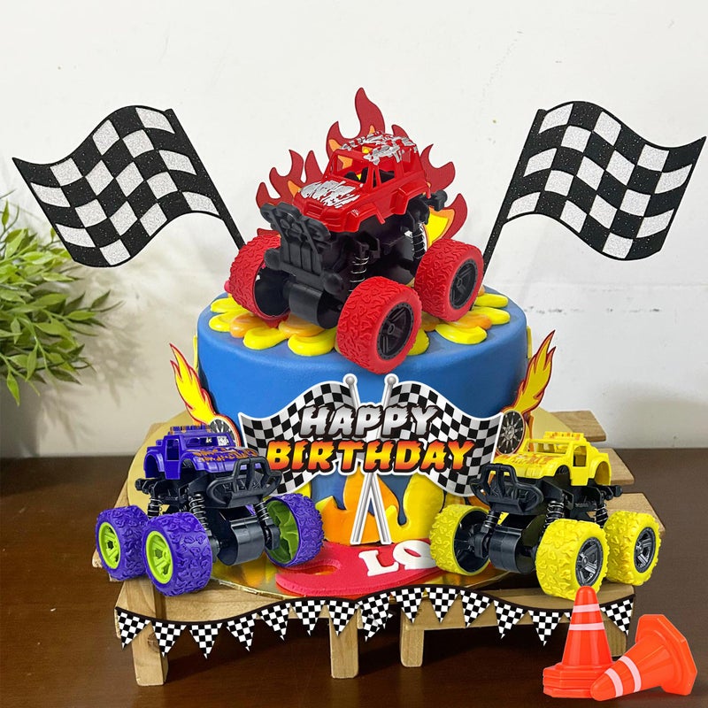 KEEPARTY Truck Cake Decoration 3 Colors Off-road Vehicle Cake Top Decoration Ball Truck Themed Party Supplies (Colorful) - Image 3