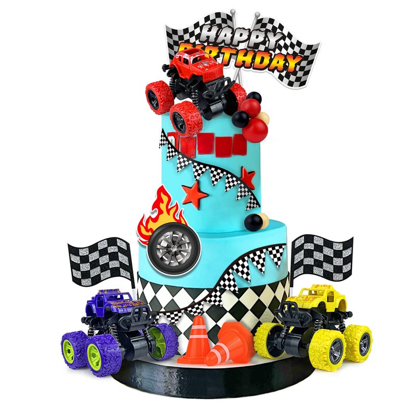 KEEPARTY Truck Cake Decoration 3 Colors Off-road Vehicle Cake Top Decoration Ball Truck Themed Party Supplies (Colorful) - Image 5