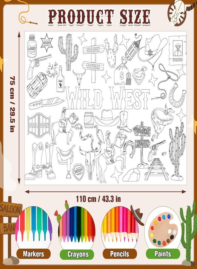 TagreSpike Wild West Coloring Poster, 43.3 x 29.5 Inch Giant Western Cowboy Coloring Sheets West Horse Coloring Tablecloth DIY Painting Craft for Home Class Drawing Painting Game Party Supplies - Image 2