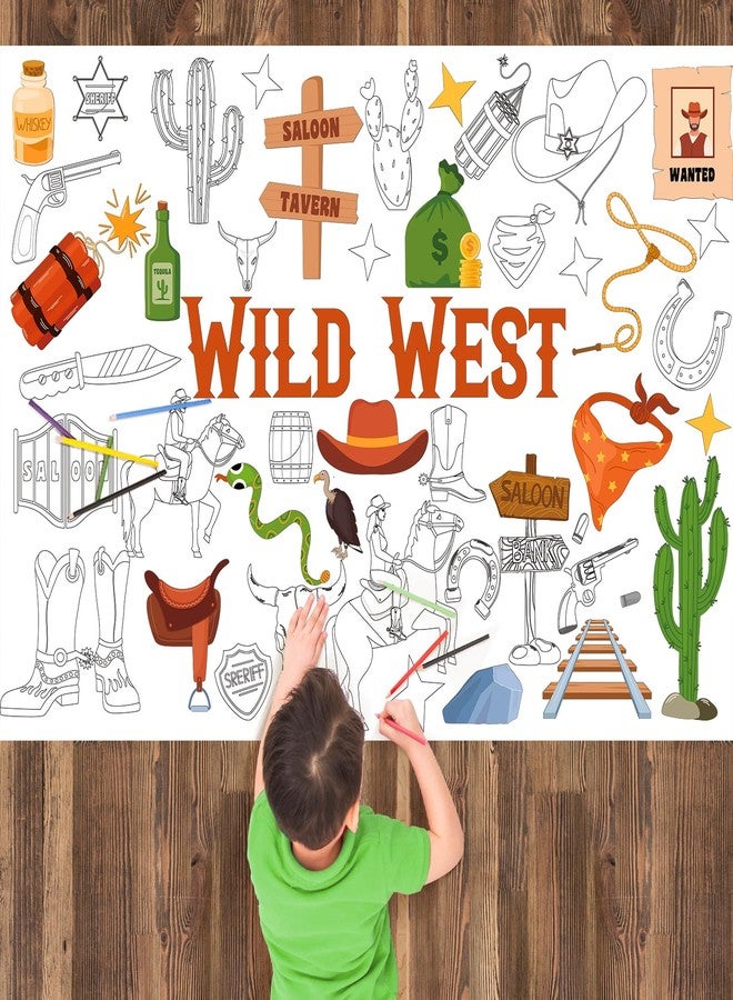 TagreSpike Wild West Coloring Poster, 43.3 x 29.5 Inch Giant Western Cowboy Coloring Sheets West Horse Coloring Tablecloth DIY Painting Craft for Home Class Drawing Painting Game Party Supplies - Image 1
