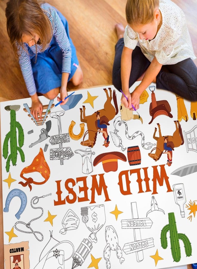 TagreSpike Wild West Coloring Poster, 43.3 x 29.5 Inch Giant Western Cowboy Coloring Sheets West Horse Coloring Tablecloth DIY Painting Craft for Home Class Drawing Painting Game Party Supplies - Image 3
