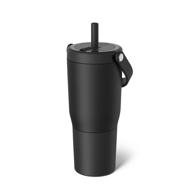 BrMate Resa 25oz 100 Leakproof Travel Tumbler with Handle Straw Flexible SoftSip Straw Silicone Sleeve for Durability Stainless Steel Cup Holder Travel Friendly Matte Black