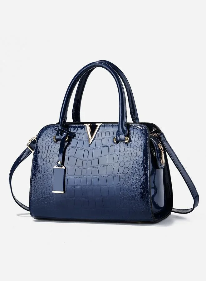 Take Two Blue Croc-Pattern Handbag
