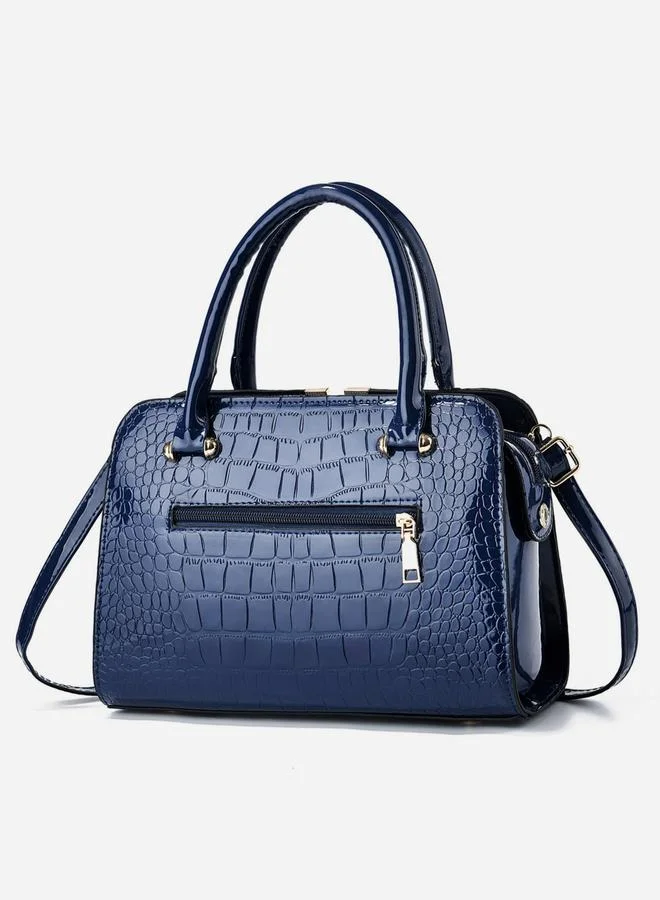 Take Two Blue Croc-Pattern Handbag