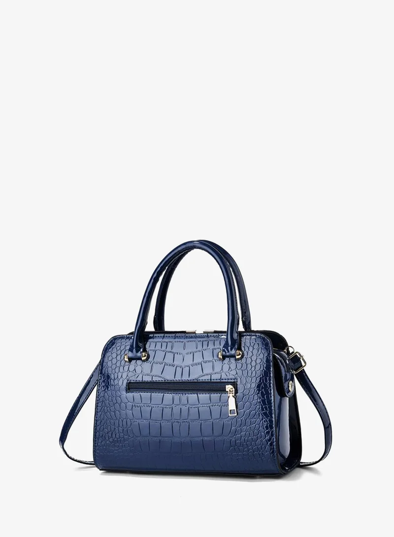 Take Two Blue Croc-Pattern Handbag