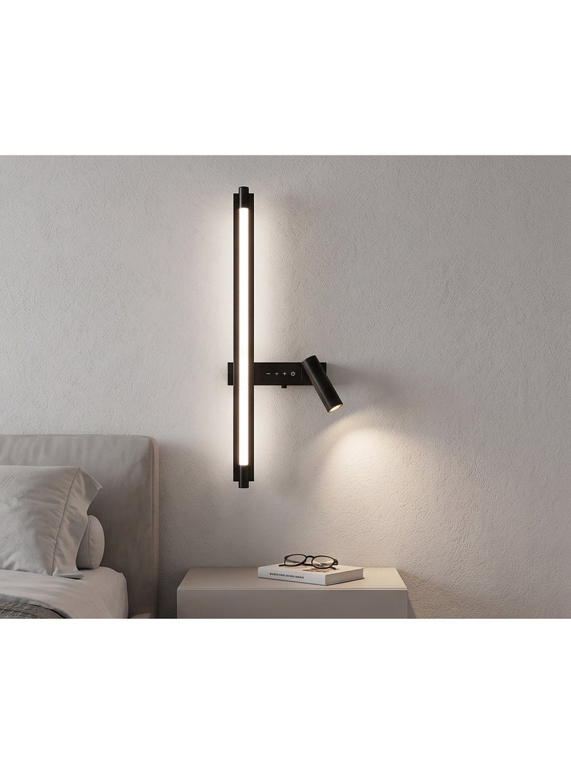 Modern Luxury Black LED Wall Sconce "Touch Ruler Line" - Smart Bedside Reading Lamp with Adjustable Spotlight - Image 4