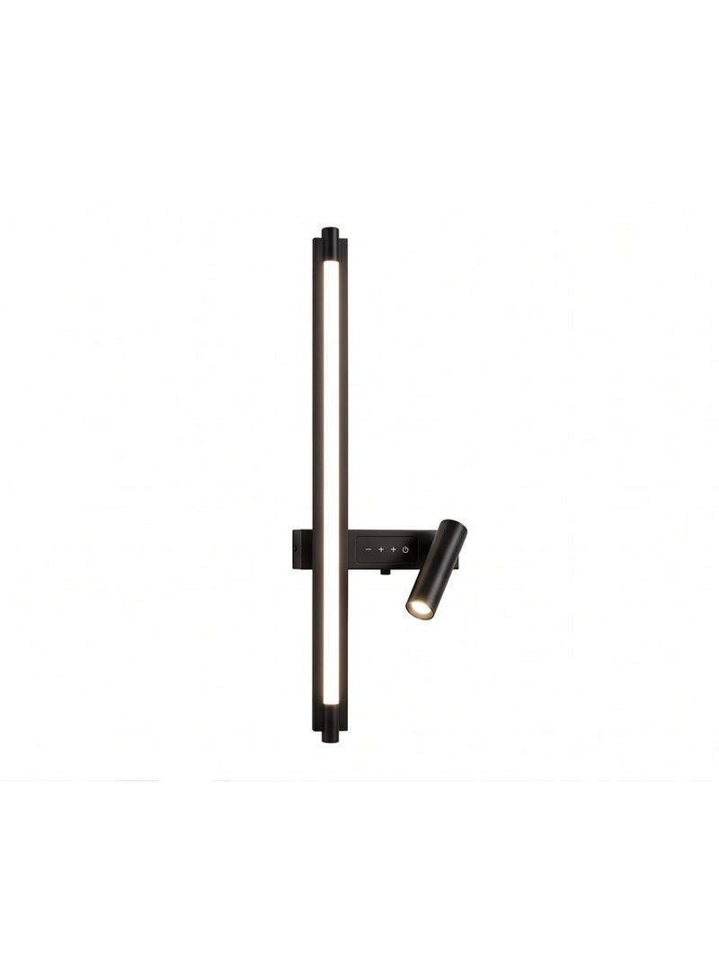 Modern Luxury Black LED Wall Sconce "Touch Ruler Line" - Smart Bedside Reading Lamp with Adjustable Spotlight - Image 1