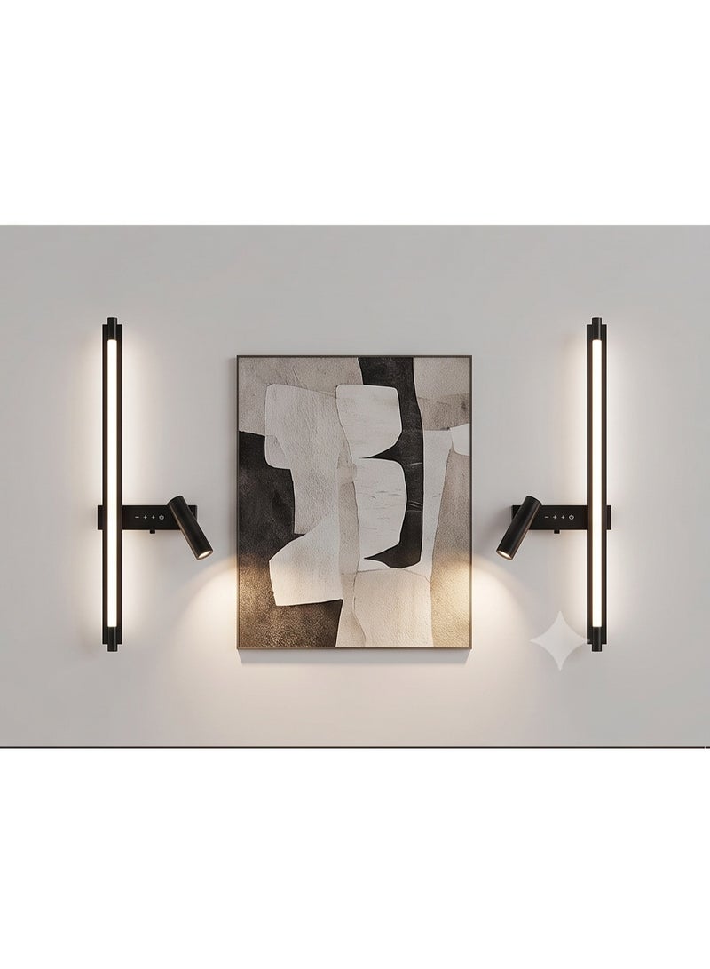 Modern Luxury Black LED Wall Sconce "Touch Ruler Line" - Smart Bedside Reading Lamp with Adjustable Spotlight - Image 3