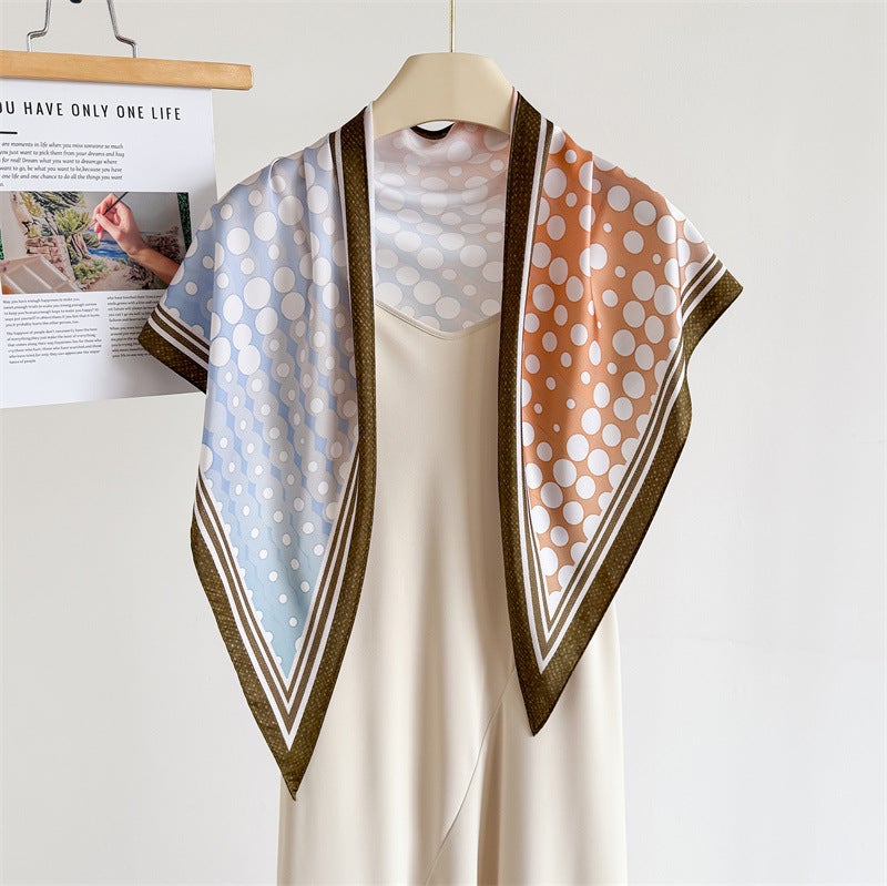 Polka Dot Color-Blocked Imitation Silk Printed Tie-Waist Triangle Scarf, Sun Protection Shawl, Neck Scarf, Women''s Silk Scarf, Neckerchief, Headscarf, Scarf - Image 2