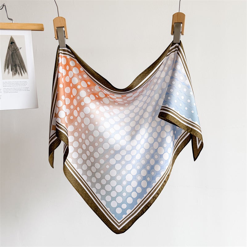 Polka Dot Color-Blocked Imitation Silk Printed Tie-Waist Triangle Scarf, Sun Protection Shawl, Neck Scarf, Women''s Silk Scarf, Neckerchief, Headscarf, Scarf - Image 3