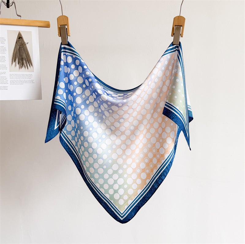 Polka Dot Color-Blocked Imitation Silk Printed Tie-Waist Triangle Scarf, Sun Protection Shawl, Neck Scarf, Women''s Silk Scarf, Neckerchief, Headscarf, Scarf - Image 5