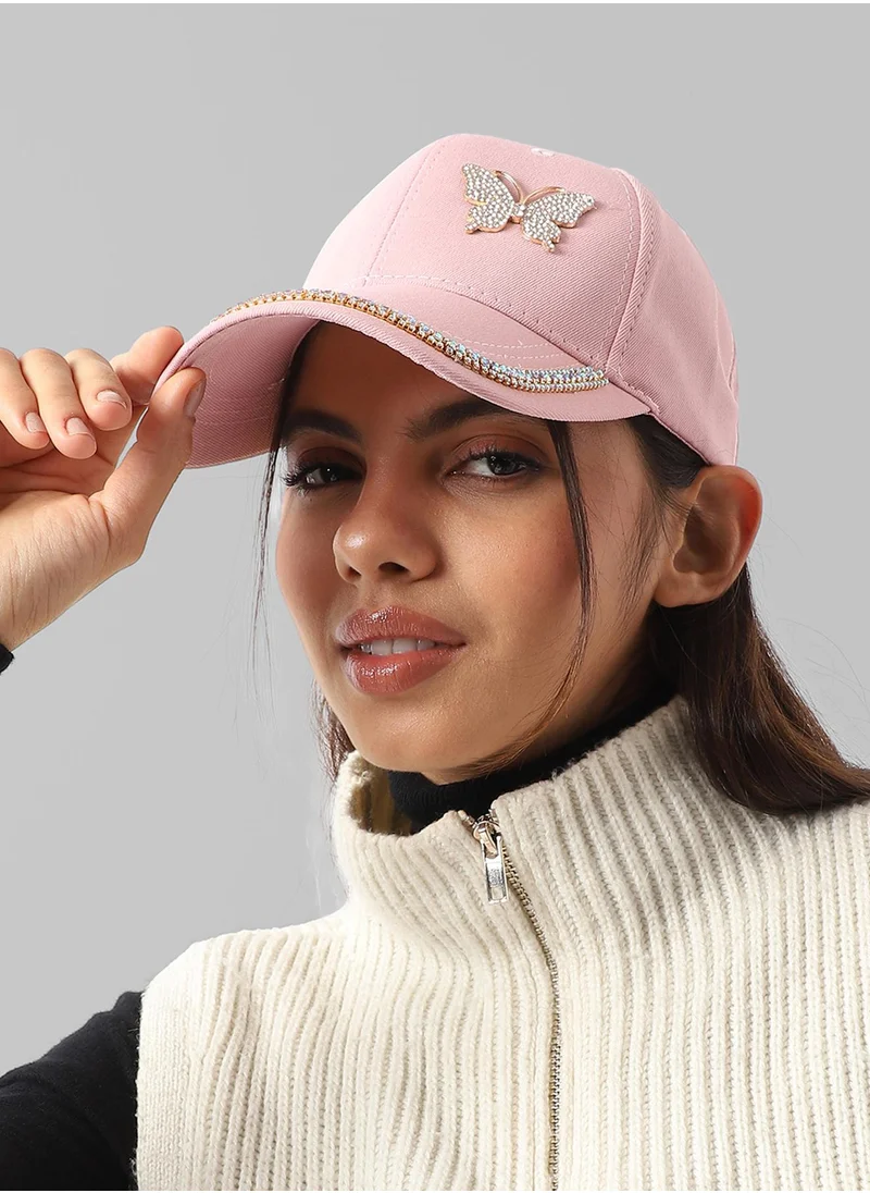 Haute Sauce Rhinestone Butterfly Baseball Cap - Baby Pink