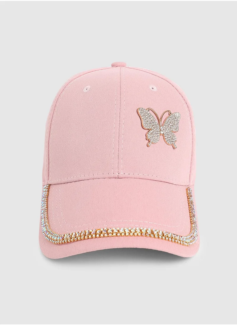 Haute Sauce Rhinestone Butterfly Baseball Cap - Baby Pink