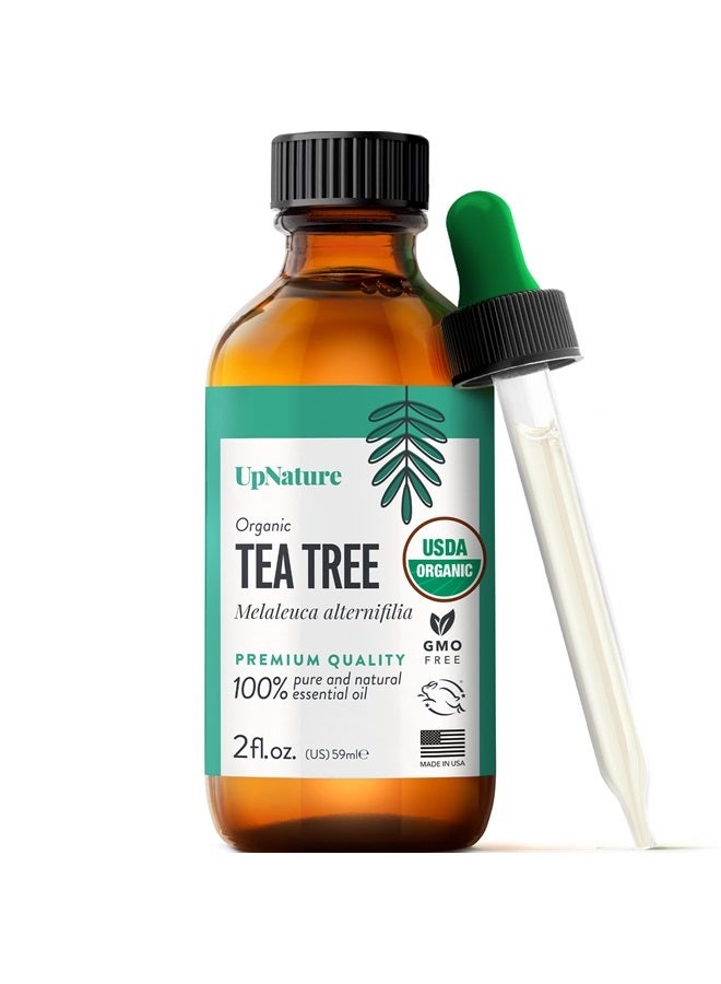 upnature USDA Certified Organic Tea Tree Essential Oil 2oz – 100% Natural & Pure Tea Tree Oil for Skin Care, Hair Growth Serum & Healthy Toenail - Premium Quality Aromatherapy Oil for Hair Skin and Nails - Image 1