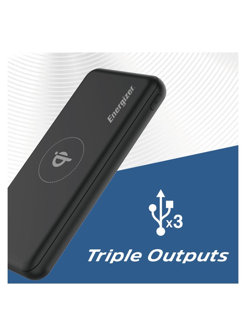 Energizer 10000 mAh 10000 mAh Ultimate Qi Certified Wireless Power Delivery Power Bank, Triple Outputs 15W Max Wireless Output, 20W PD Type-C, USB-A Output, Dual Inputs - Micro USB And Type-C, LCD Display Black - Image 3