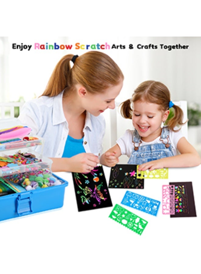 LCAREMOM 1600 PCS Arts and Crafts Supplies Set for Kids, DIY Craft Set, Include Scraper Paper Art Set, Folding Storage Box Gift for Toddlers Age 4+, Homeschool, Preschool Craft Toy (Blue)  - Image 2