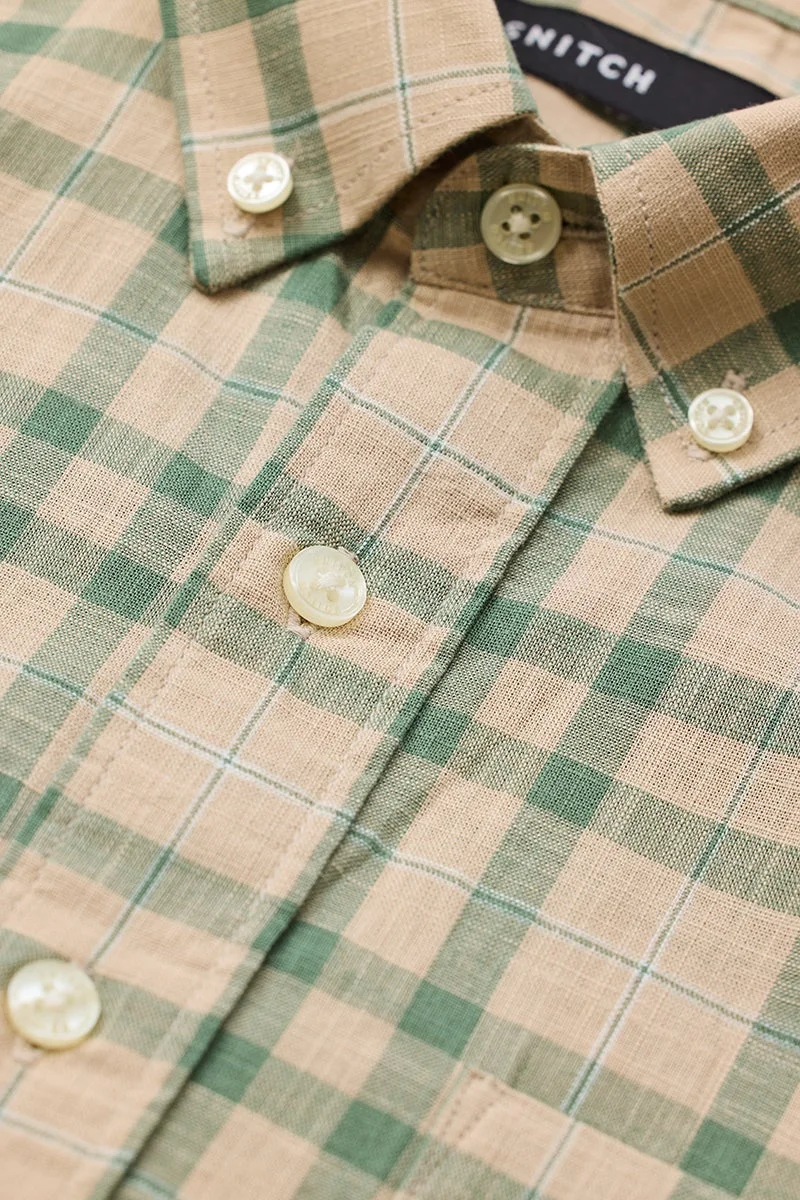 سنيتش Beige Checkered Long Sleeve Regular Fit Shirt