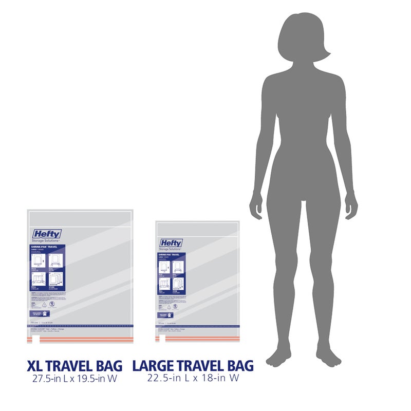 Hefty Shrink-Pak Travel Storage Bags â€“ For Clothes, Pillows, Towels, Blankets & More â€“ Space Saver Suction Sealer Bags for Luggage or Moving â€“ 4 Large, 22.5x18 Inches, 4 XL, 27.5x 19.5 Inches - Image 5