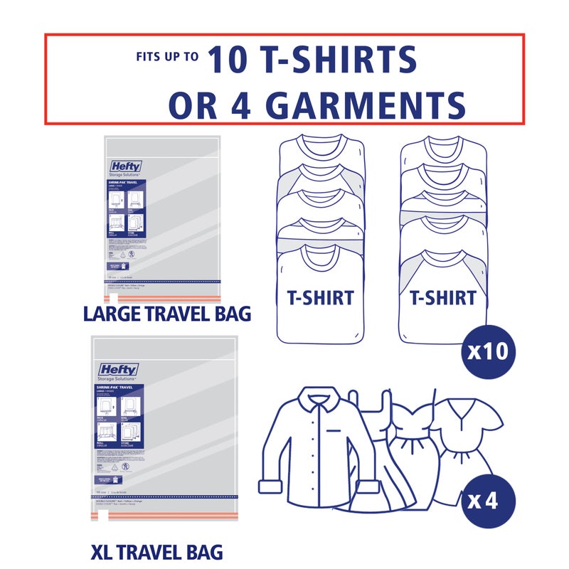 Hefty Shrink-Pak Travel Storage Bags â€“ For Clothes, Pillows, Towels, Blankets & More â€“ Space Saver Suction Sealer Bags for Luggage or Moving â€“ 4 Large, 22.5x18 Inches, 4 XL, 27.5x 19.5 Inches - Image 4