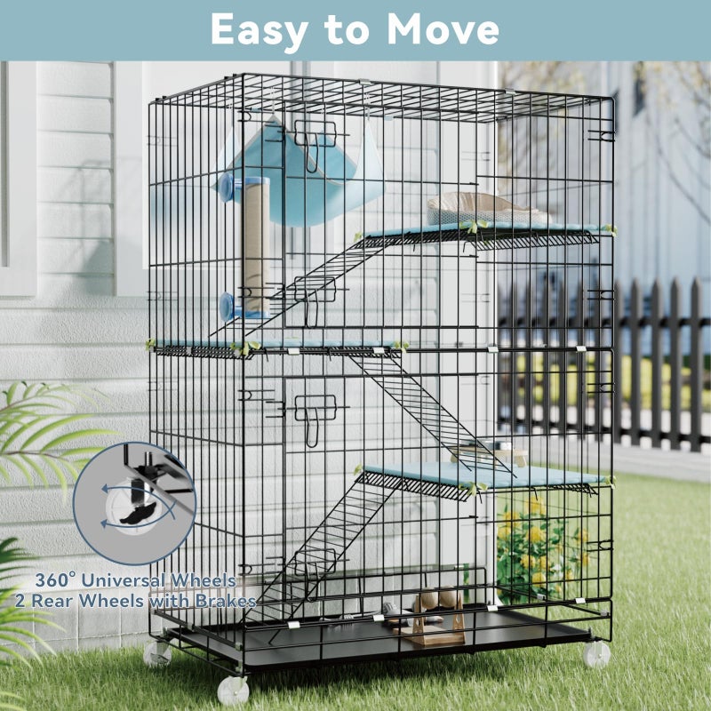 STILLCOVE قفص قطط داخلي من STILLCOVE 4 طوابق: حاوية قطط كبيرة، ملعب حيوانات أليفة، قفص معدني قابل للفك، صندوق قابل للطي مع عمود خدش وسادات فخمة وأرجوحة للقطط والهررة - Image 4
