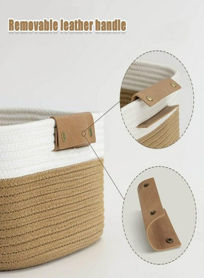 Vihs Royal Trend Rectangle Jute Rope Basket with Handles Woven Storage Organizer for Books, Toys, Magazines, Nursery & Living Room – 15″×9.8″×7″ Brown & White - Image 4