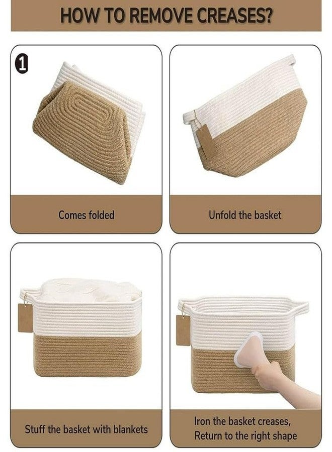 Vihs Royal Trend Rectangle Jute Rope Basket with Handles Woven Storage Organizer for Books, Toys, Magazines, Nursery & Living Room – 15″×9.8″×7″ Brown & White - Image 3