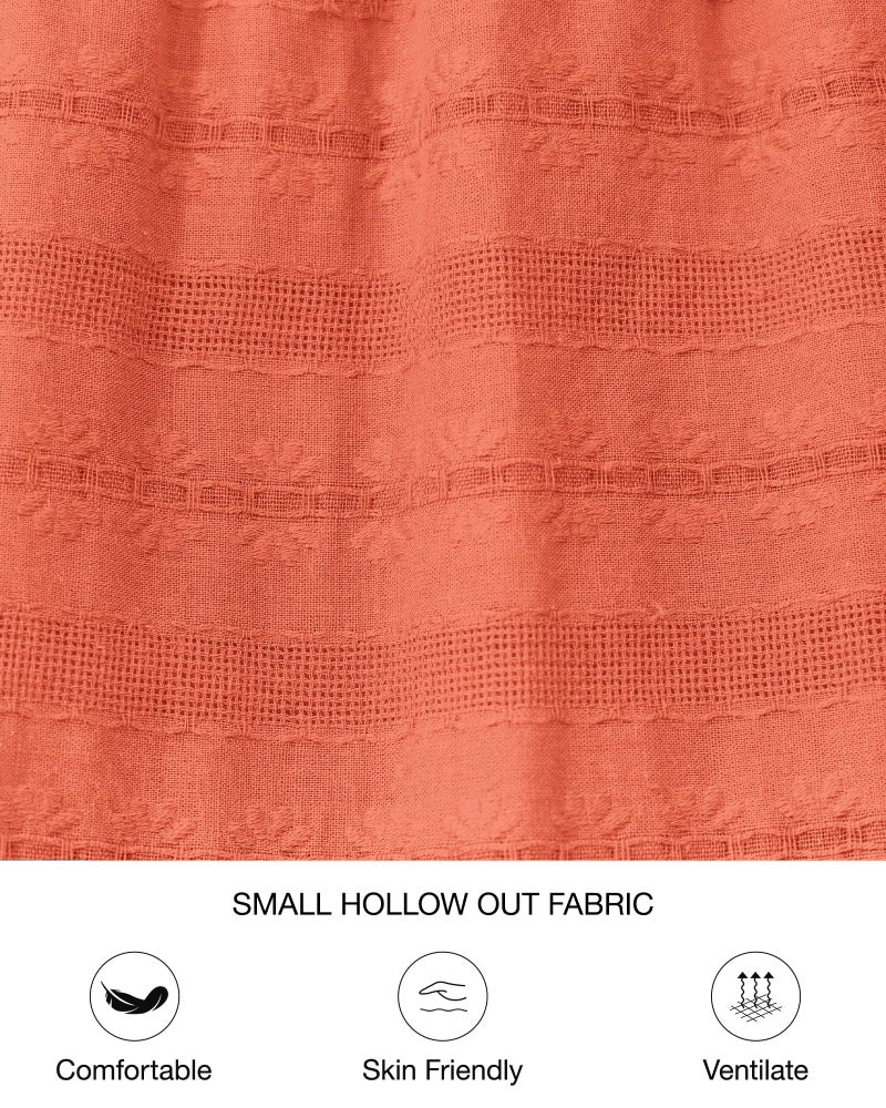 BTFBM Womens Summer 2026 Casual Midi Maxi Dresses Lightweight Short Sleeve V Neck Elastic Waist Boho Beach Dress Pockets(Orange, Small) - Image 5