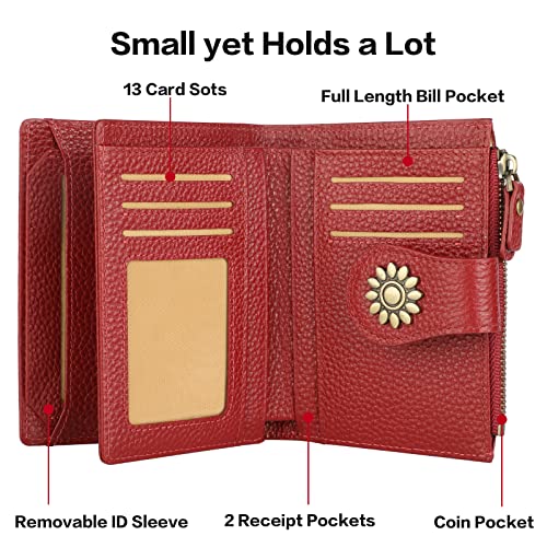 Lavemi Womens Leather Wallet Small Compact RFID Blocking Credit Card Case Purse with Zipper Pocket(Pebbled Dark Red) - Image 4