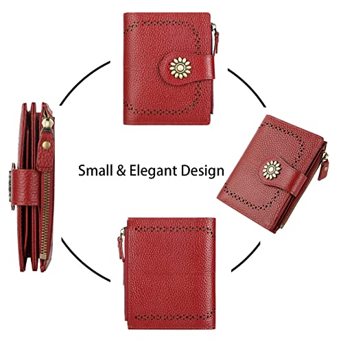 Lavemi Womens Leather Wallet Small Compact RFID Blocking Credit Card Case Purse with Zipper Pocket(Pebbled Dark Red) - Image 3