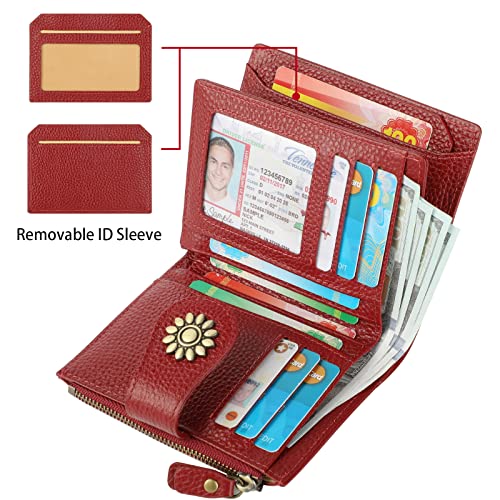 Lavemi Womens Leather Wallet Small Compact RFID Blocking Credit Card Case Purse with Zipper Pocket(Pebbled Dark Red) - Image 2