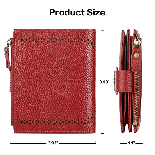 Lavemi Womens Leather Wallet Small Compact RFID Blocking Credit Card Case Purse with Zipper Pocket(Pebbled Dark Red) - Image 5