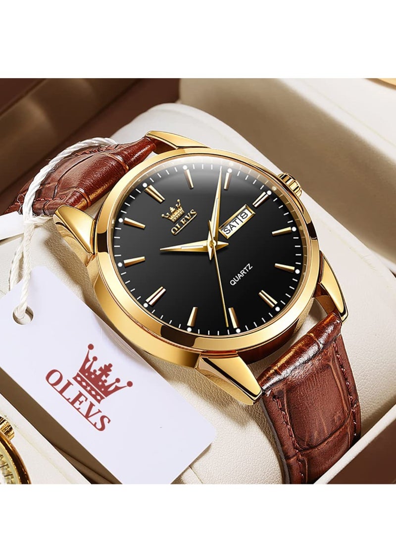 OLEVS - Watches for Men Quartz Analog Water Resistant Leather Watch 6898 - Image 1