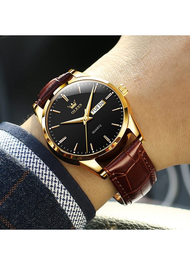 OLEVS - Watches for Men Quartz Analog Water Resistant Leather Watch 6898 - Image 1