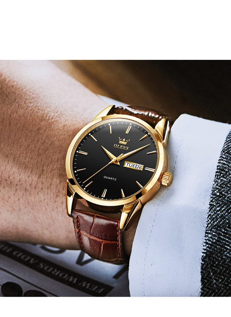 OLEVS - Watches for Men Quartz Analog Water Resistant Leather Watch 6898 - Image 1