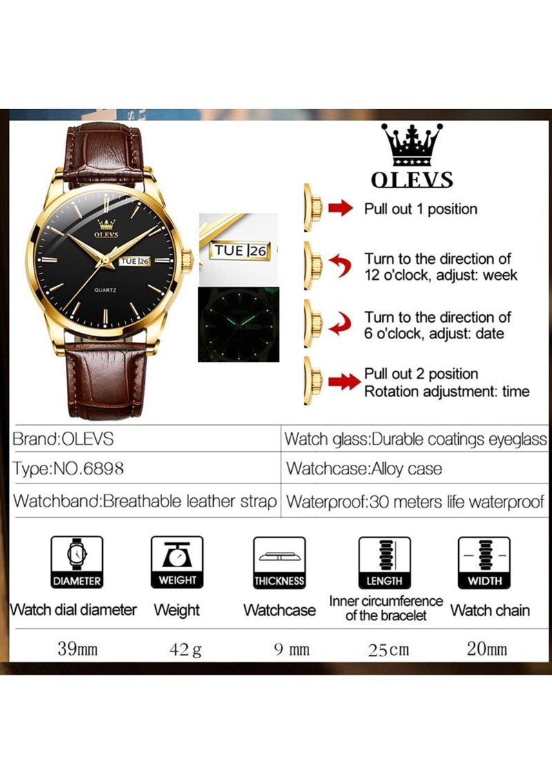 OLEVS - Watches for Men Quartz Analog Water Resistant Leather Watch 6898 - Image 1