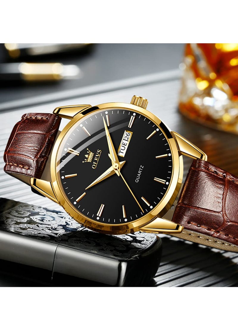 OLEVS - Watches for Men Quartz Analog Water Resistant Leather Watch 6898 - Image 1