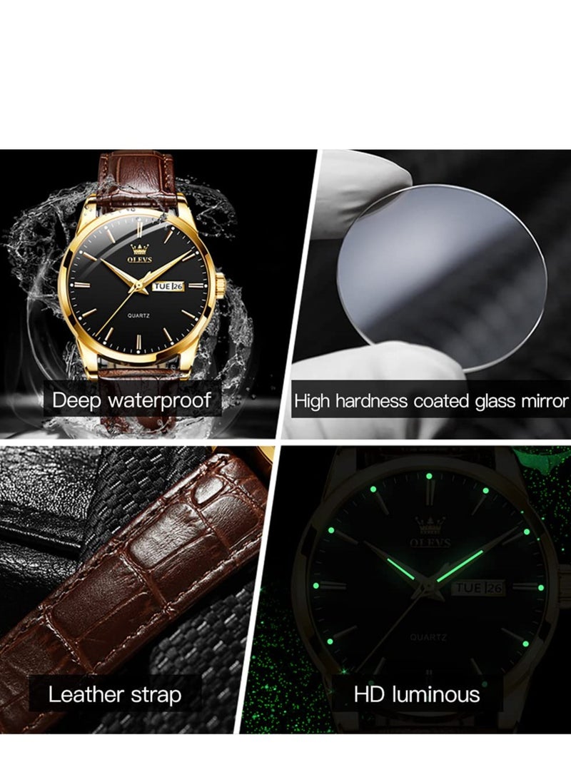 OLEVS - Watches for Men Quartz Analog Water Resistant Leather Watch 6898 - Image 1
