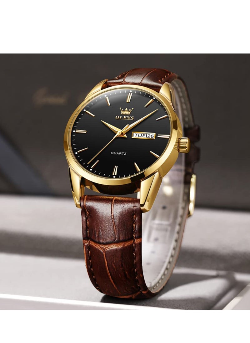 OLEVS - Watches for Men Quartz Analog Water Resistant Leather Watch 6898 - Image 1