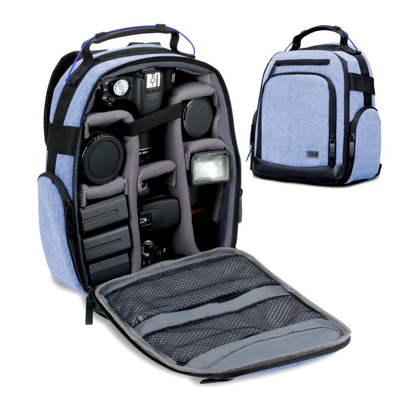 USA Gear Portable Camera Backpack for DSLR with Customizable Accessory Dividers Weather Resistant Bottom and Comfortable Back Support Compatible with Canon Nikon Sony Fujifilm and More Blue - Image 2