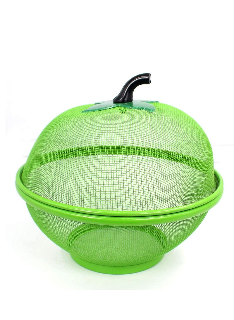 apple Shape Net Basket for Fruits Vegetables Insect Proof Drain Wash (Green)