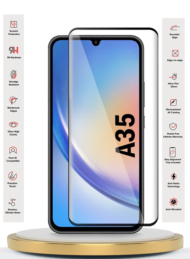 دبليو تيك سامسونج جالاكسي A35 5G 2024 بريميوم E2E كامل الغراء غطاء كامل واقي الشاشة من الزجاج المقسى (MSGECN) - شفاف / أسود - Image 2