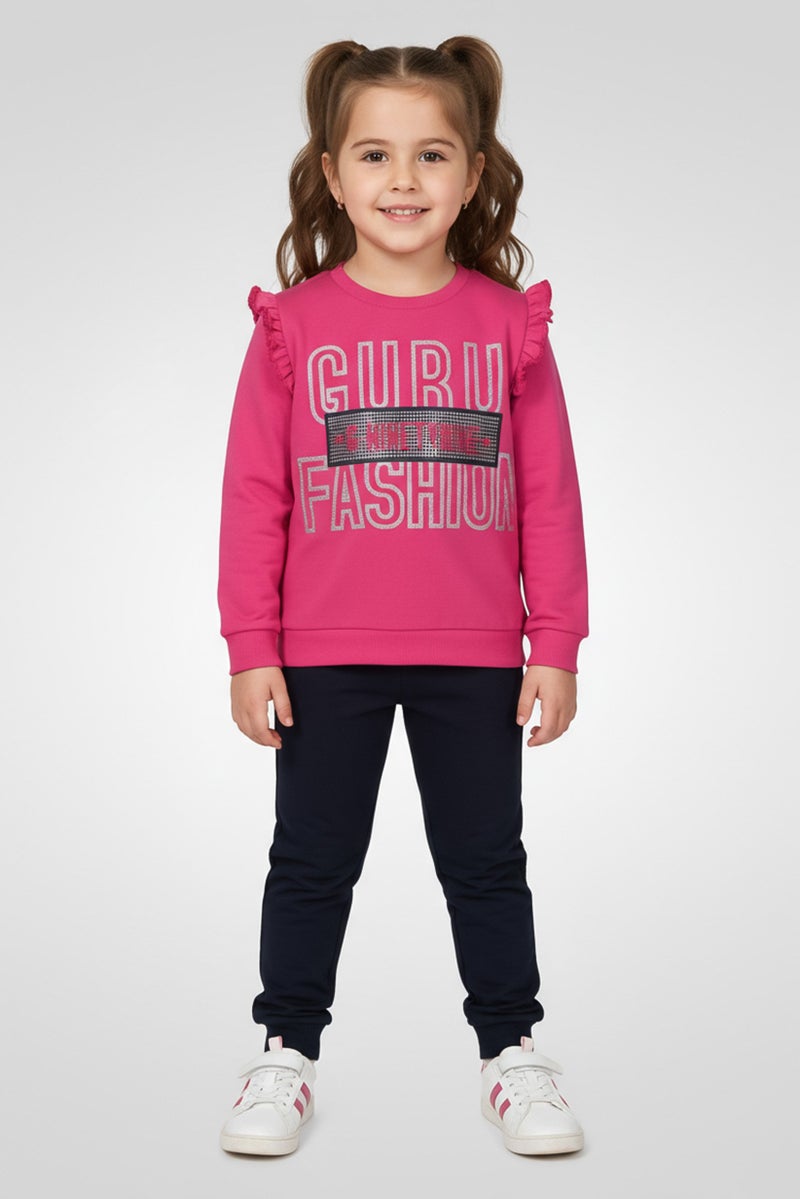 Guru 99 Toddlers Girl Graphic Print Sweatshirt And Sweatpants Set, Multicolor - Image 1